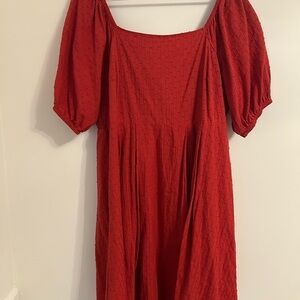Arula womens Knee Length Puff Sleeve Square Neck Dress, Size X, Red, 100% cotton